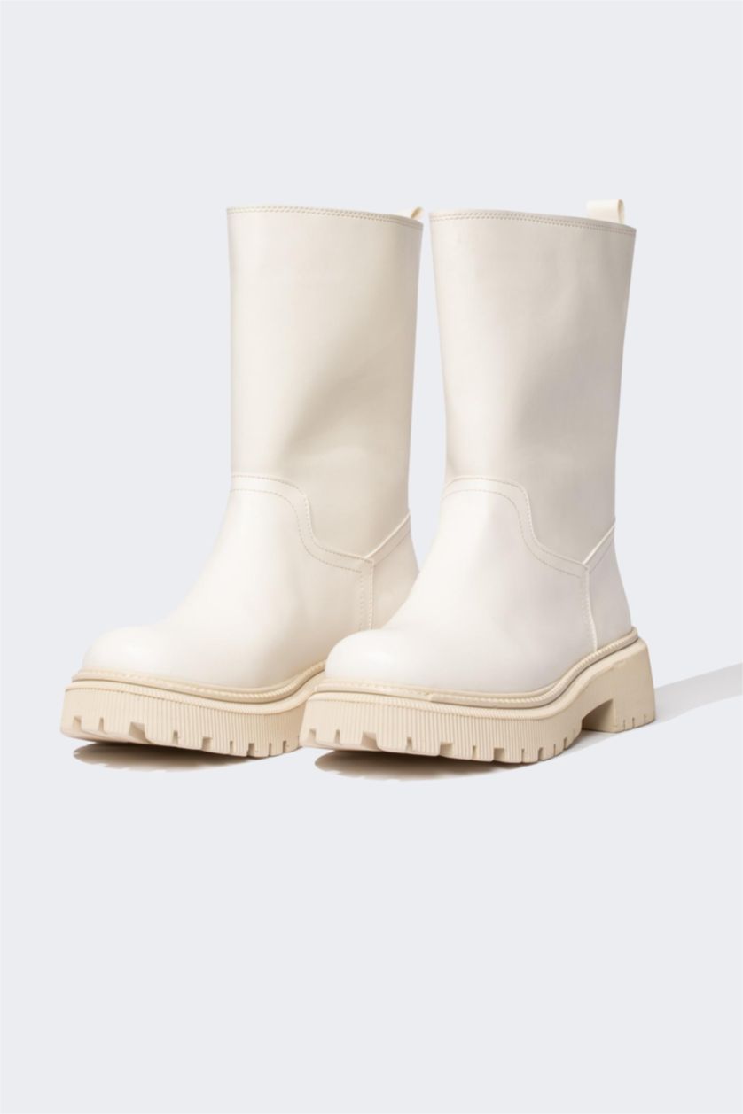 FEMME Beige Clair Bottes Semelle Épaisse Femme