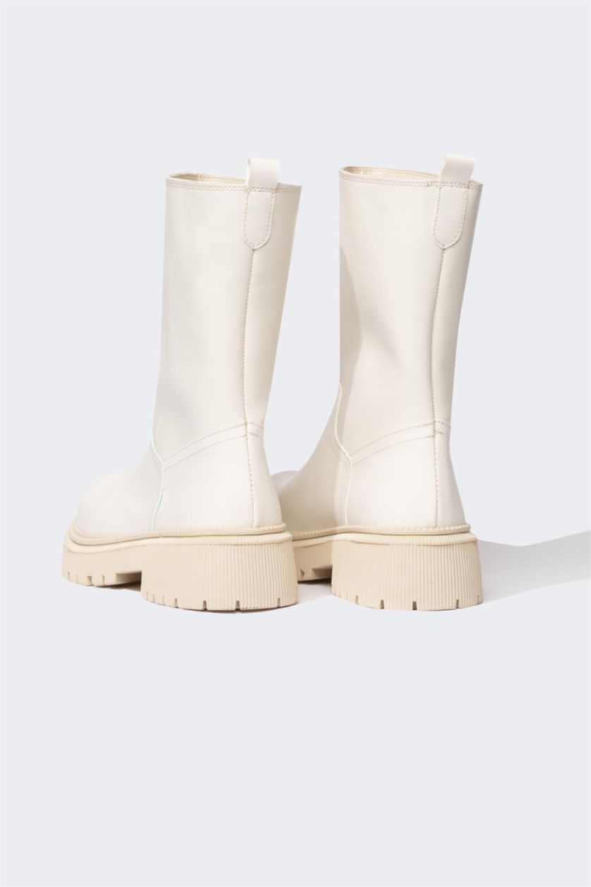 FEMME Beige Clair Bottes Semelle Épaisse Femme