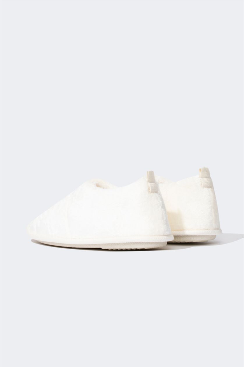 Kadın Ekru Kadın Fall in Love Düz Taban Kışlık Slip On Ev Terliği