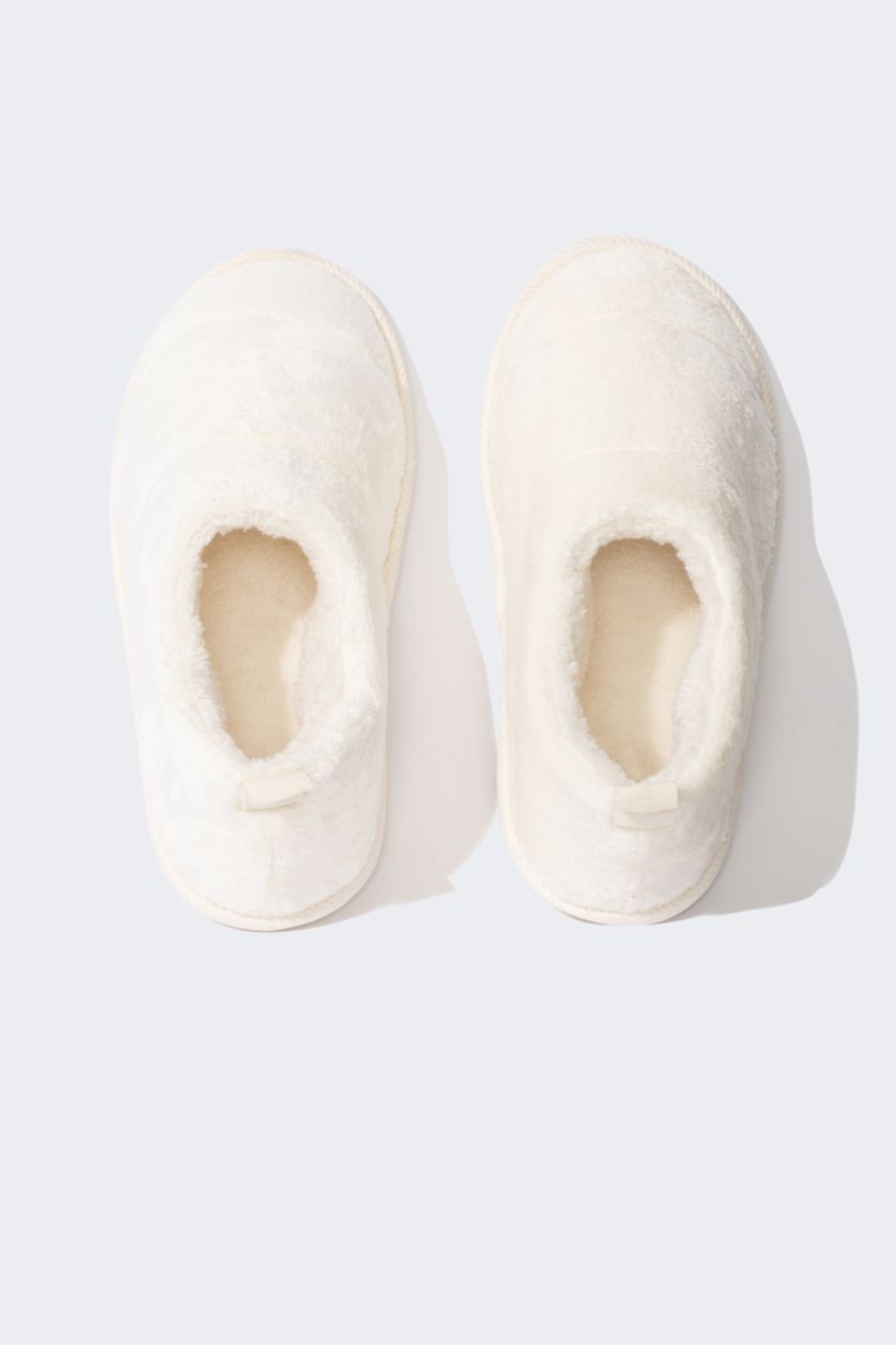 Kadın Ekru Kadın Fall in Love Düz Taban Kışlık Slip On Ev Terliği