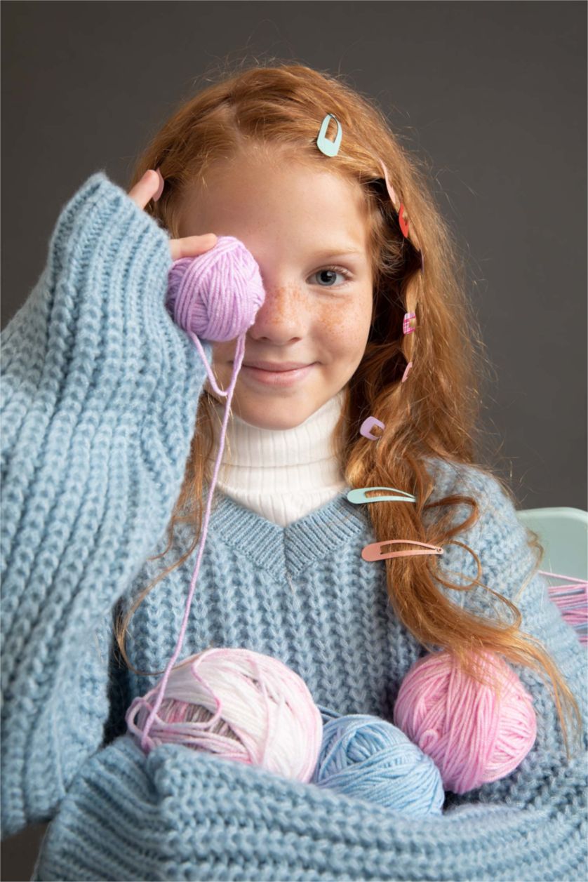 FILLES Bleu Pull Tricot Col En V Fille