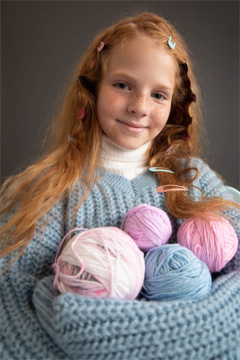 FILLES Bleu Pull Tricot Col En V Fille