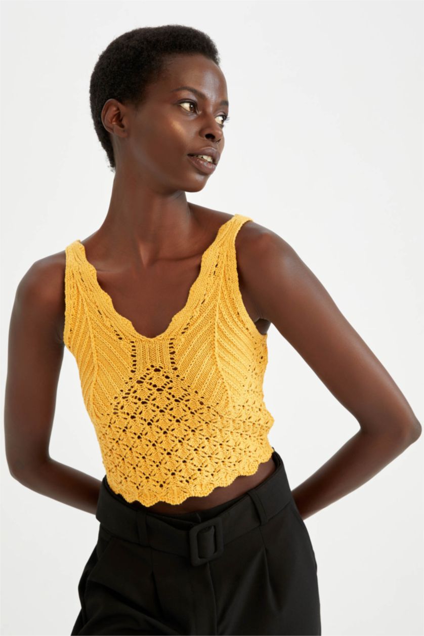 Женщины Оранжевый Майка стандартного кроя с кружевом