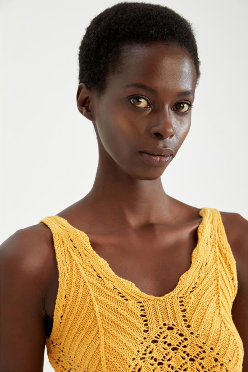 Женщины Оранжевый Майка стандартного кроя с кружевом