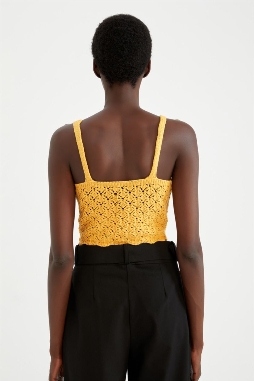 Женщины Оранжевый Майка стандартного кроя с кружевом