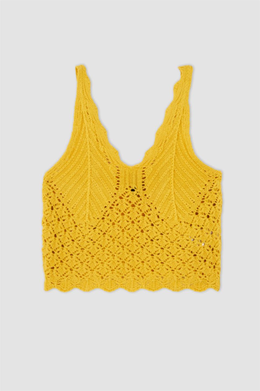 Женщины Оранжевый Майка стандартного кроя с кружевом