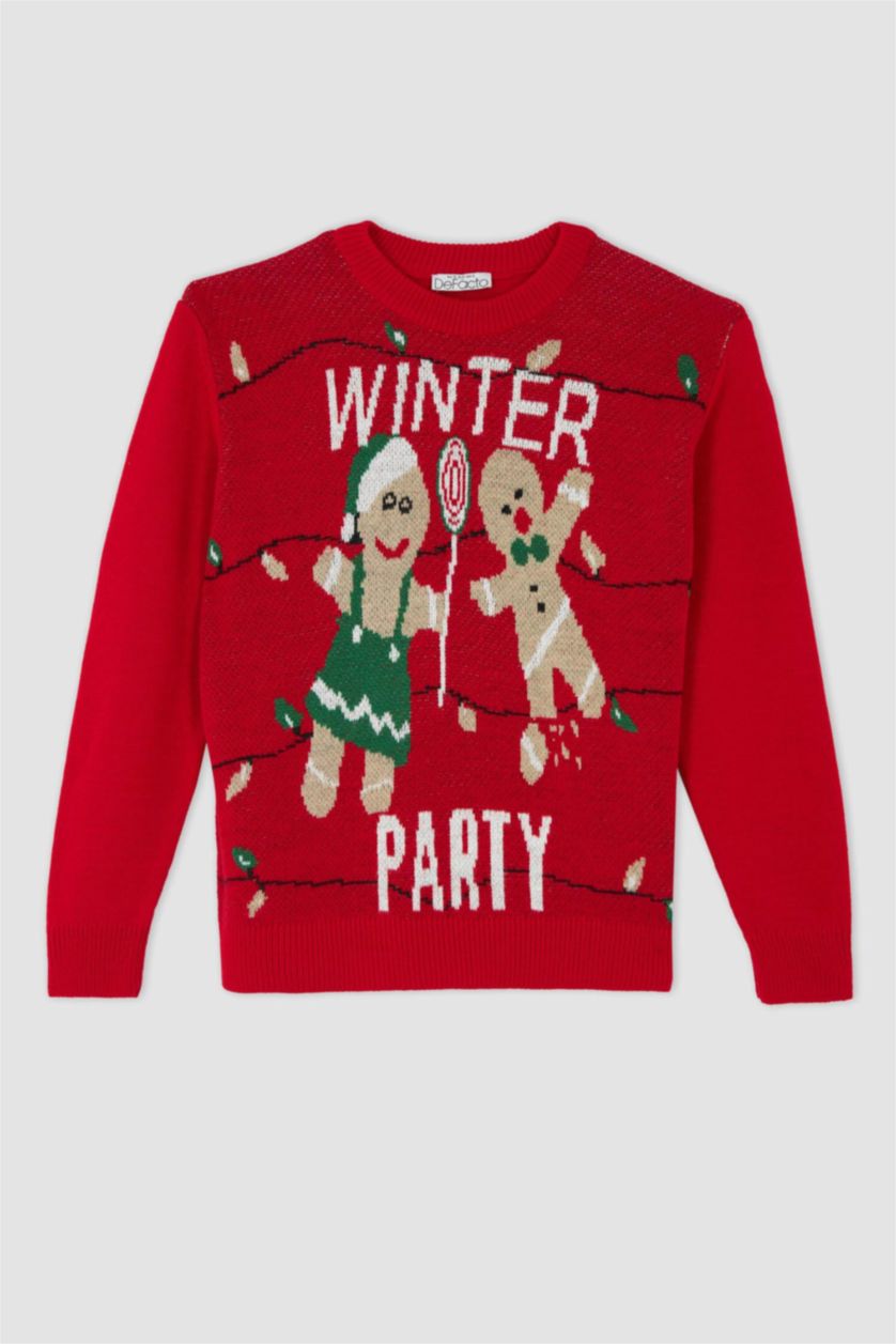 Женская Красный Свитер новогодний с круглым вырезом