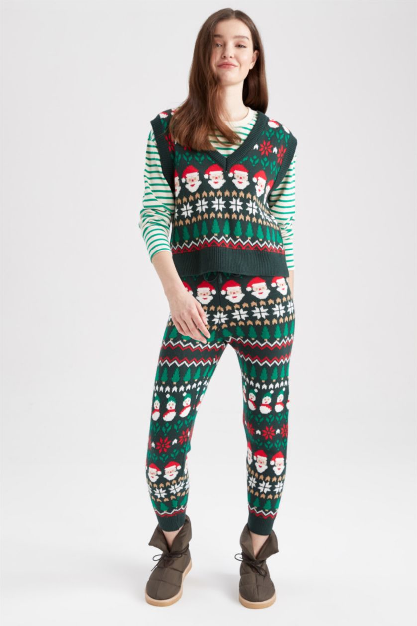 Женщины Зеленый Жилет новогодний с V образным вырезом