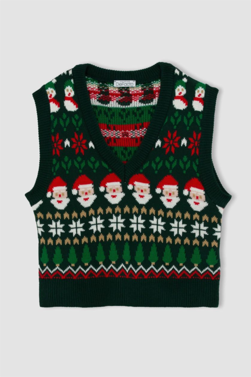 Женщины Зеленый Жилет новогодний с V образным вырезом