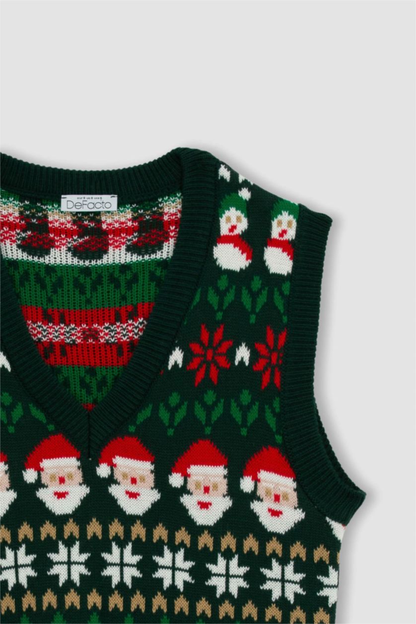 Женщины Зеленый Жилет новогодний с V образным вырезом