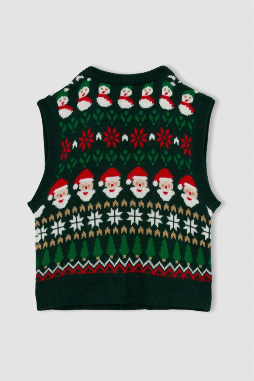 Женщины Зеленый Жилет новогодний с V образным вырезом