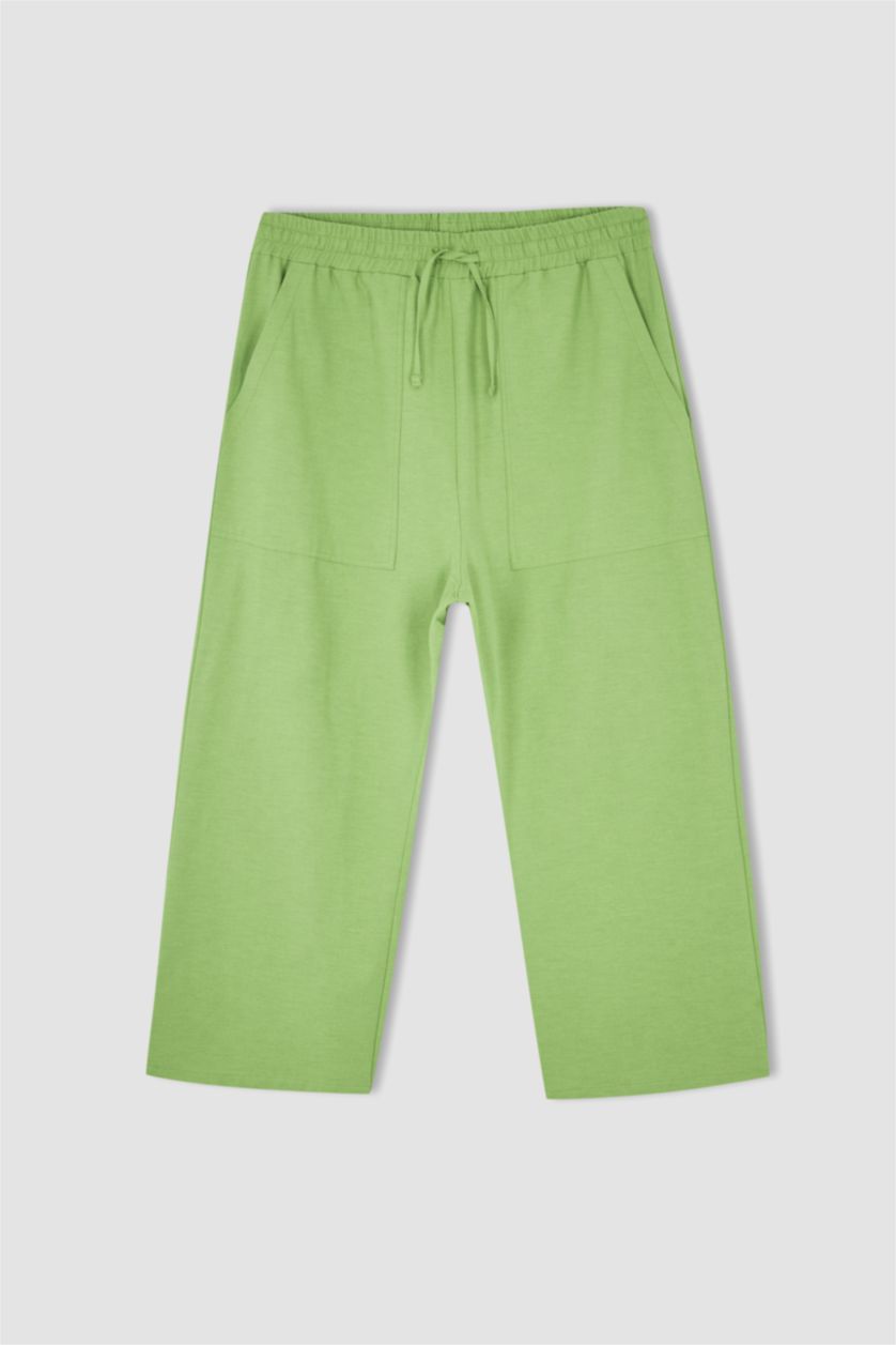 FEMME Vert Pantalon capri avec poches à taille élastique aspect lin grande taille coupe régulière