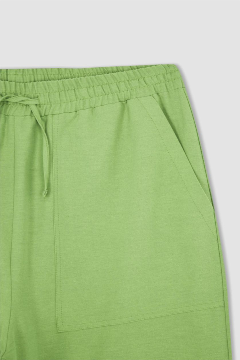 FEMME Vert Pantalon capri avec poches à taille élastique aspect lin grande taille coupe régulière