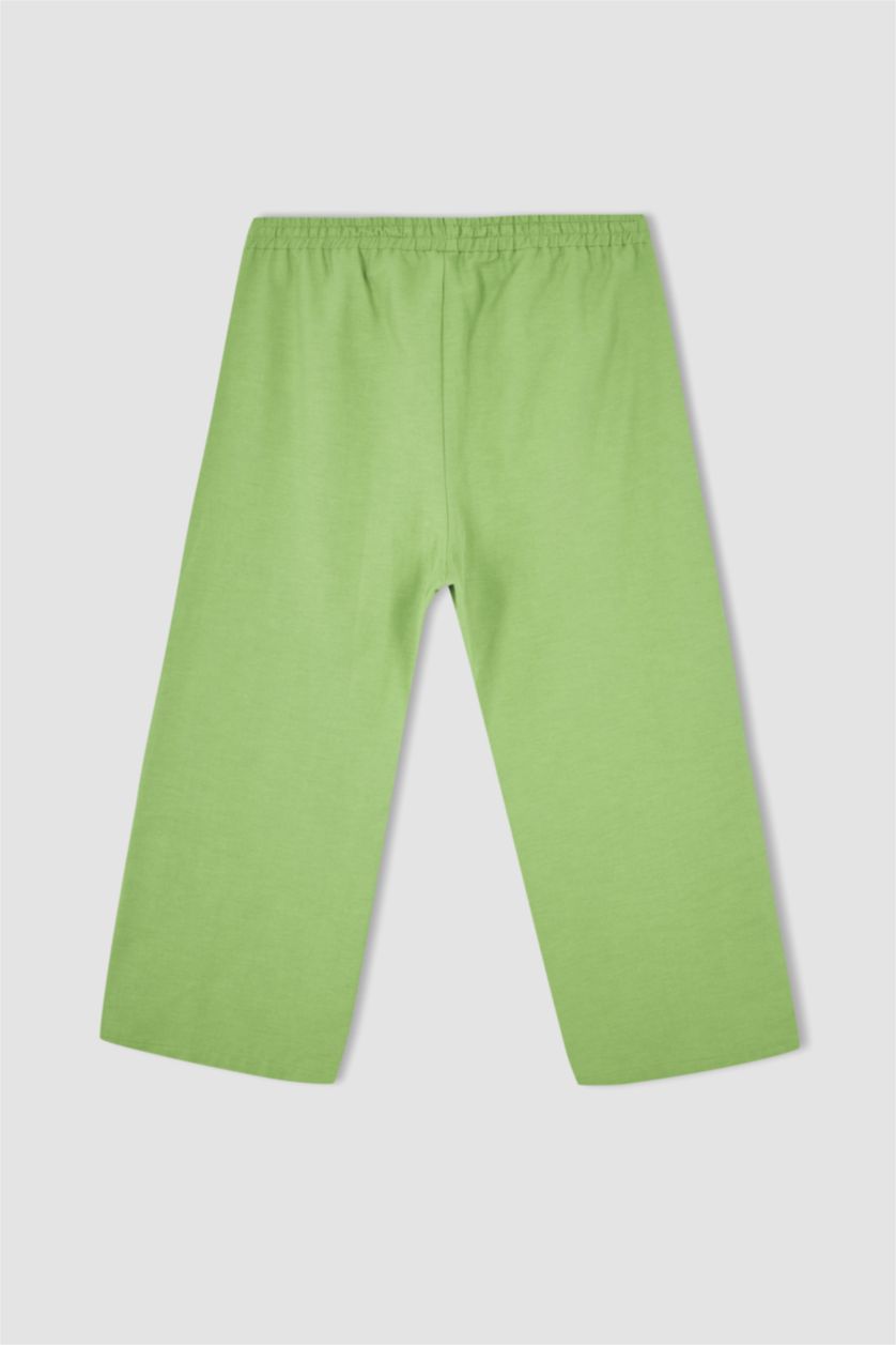 FEMME Vert Pantalon capri avec poches à taille élastique aspect lin grande taille coupe régulière