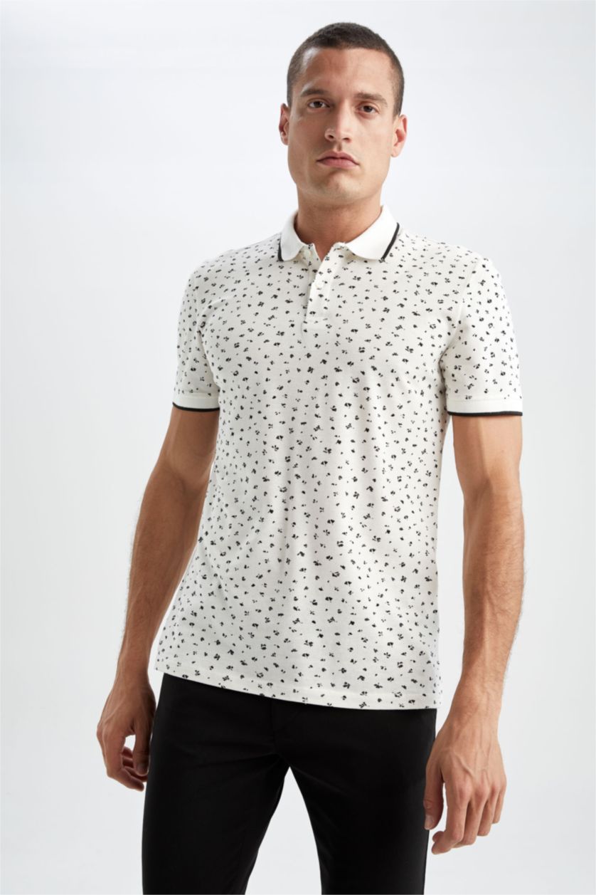 HOMME Blanc Polo Coupe slim raccourcie Col Polo