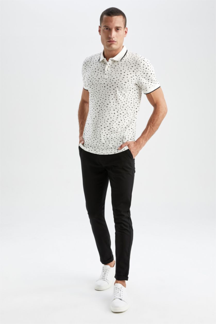 HOMME Blanc Polo Coupe slim raccourcie Col Polo