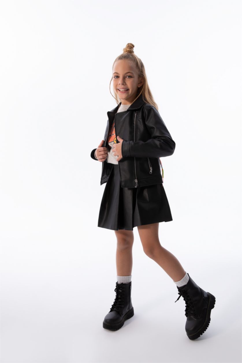GIRLS & TEENS Black Girl Faux Leather Skirt