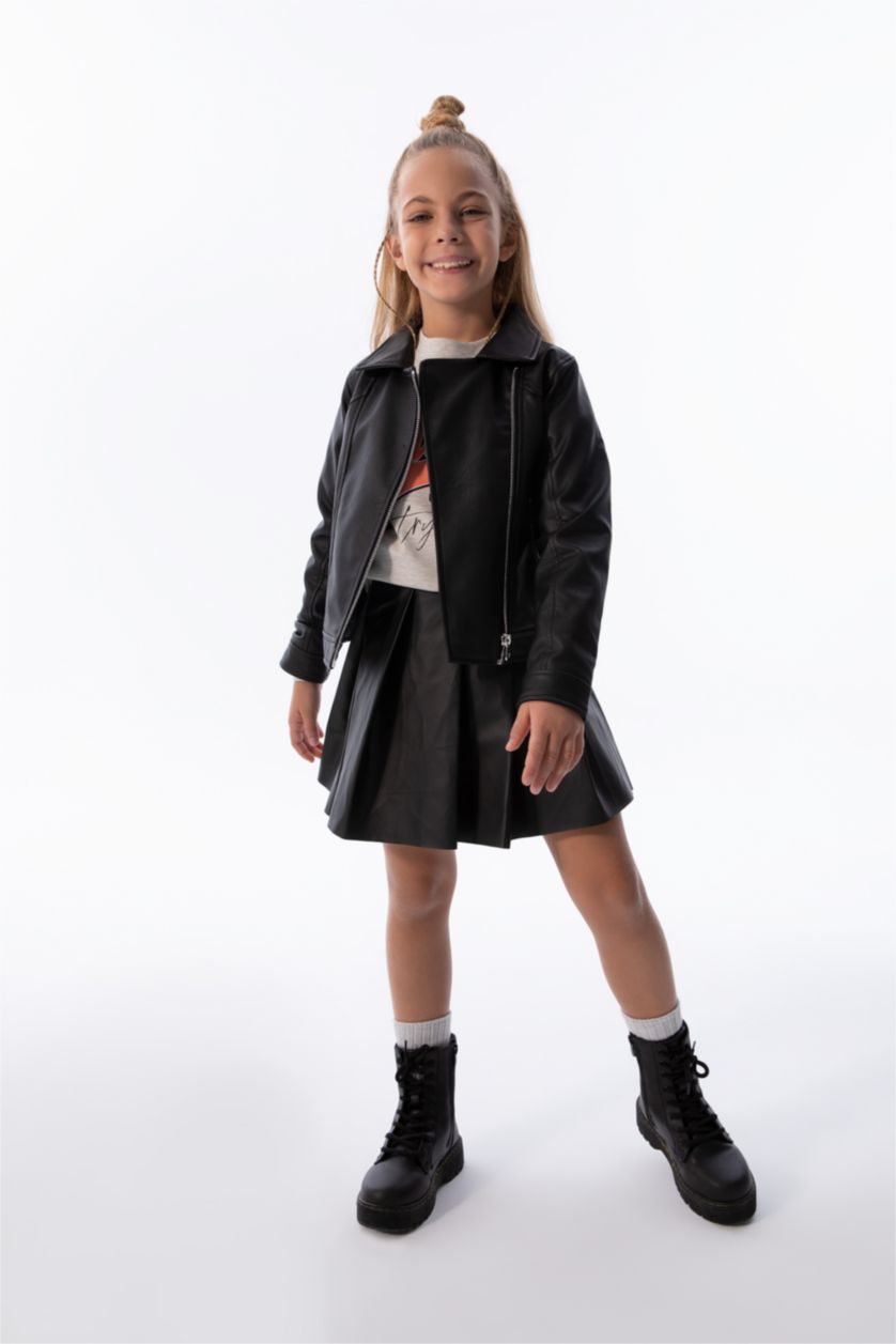 GIRLS & TEENS Black Girl Faux Leather Skirt