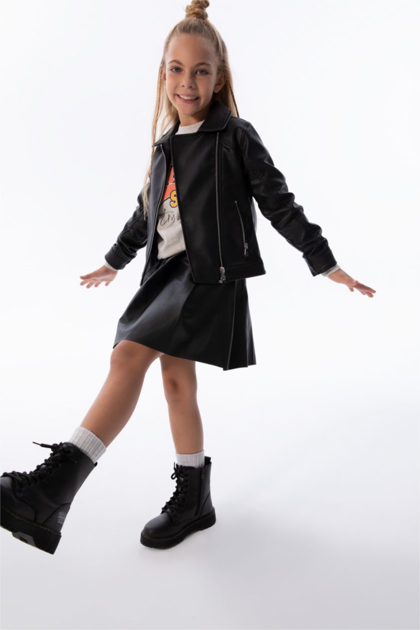 GIRLS & TEENS Black Girl Faux Leather Skirt