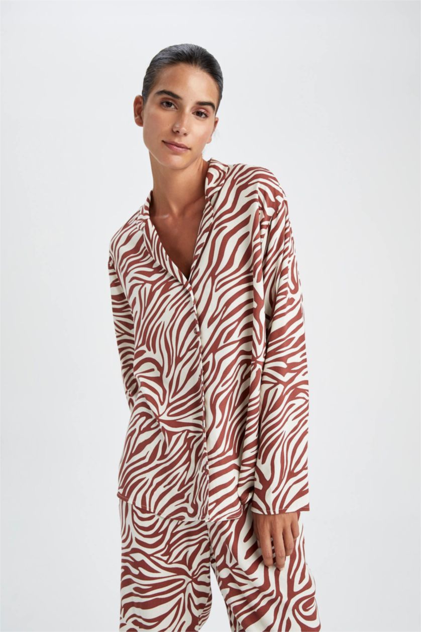 نساء خمري بلوزة قصة عادية بياقة بيجاما