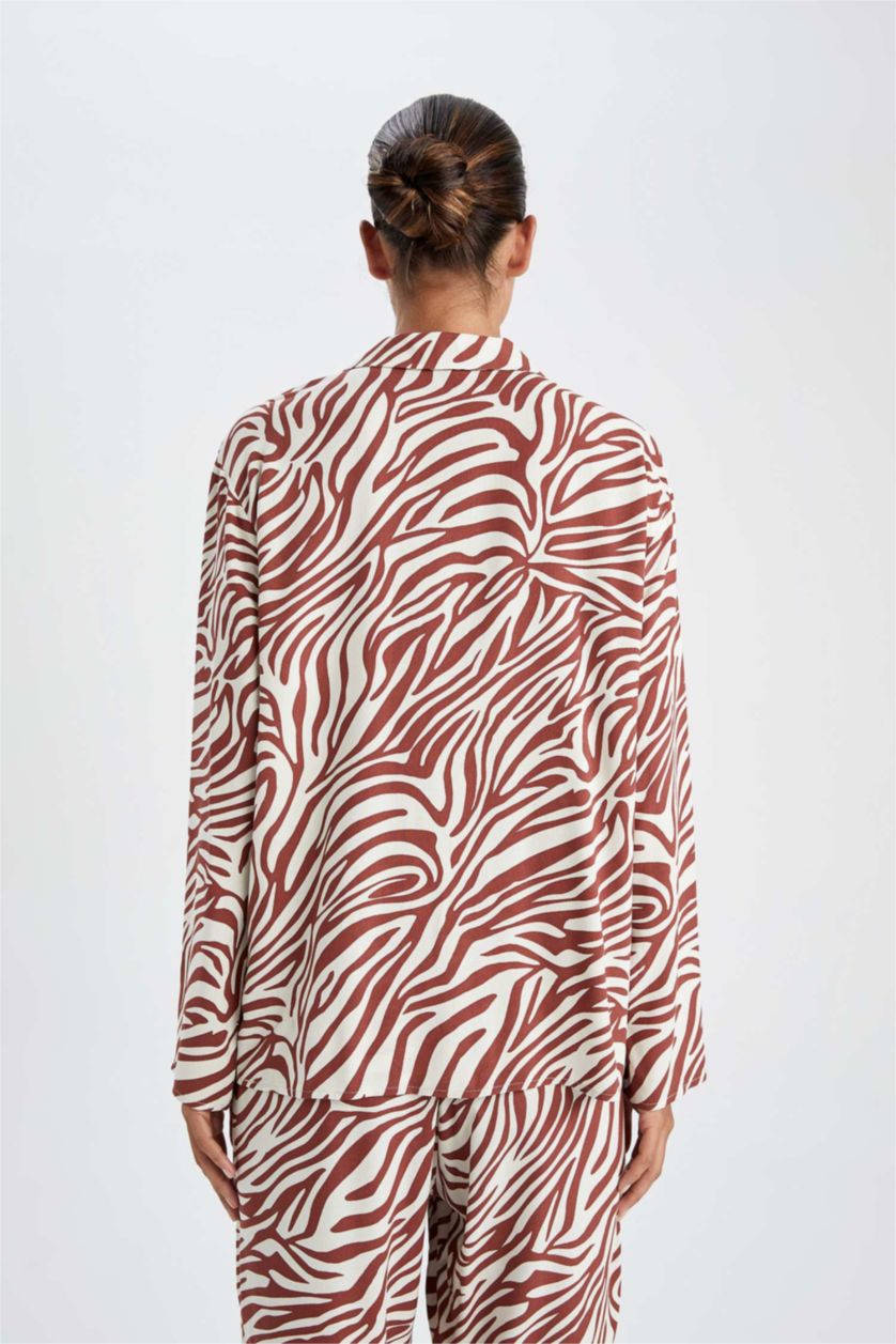 نساء خمري بلوزة قصة عادية بياقة بيجاما