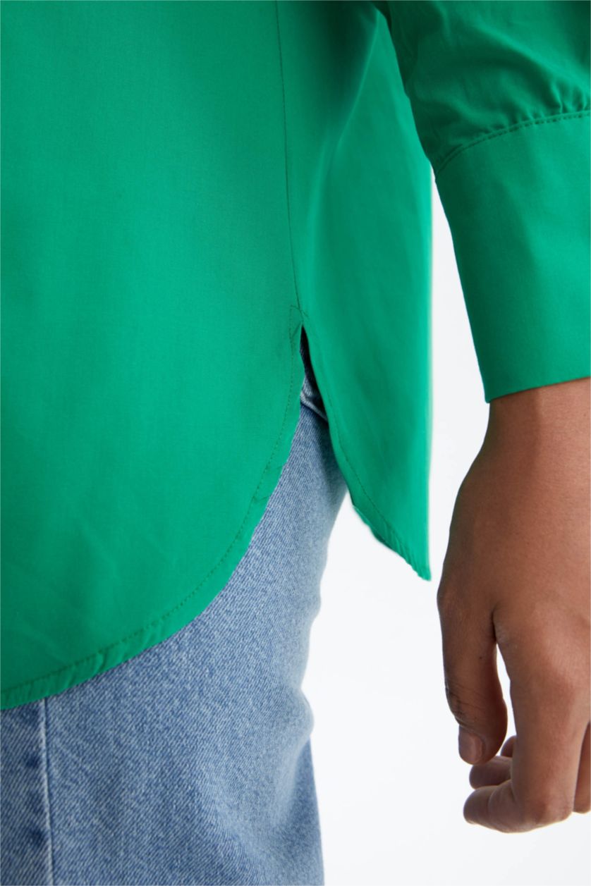 FEMME Vert Tunique À Manches Longues Popeline Coupe décontractée Col De Chemise