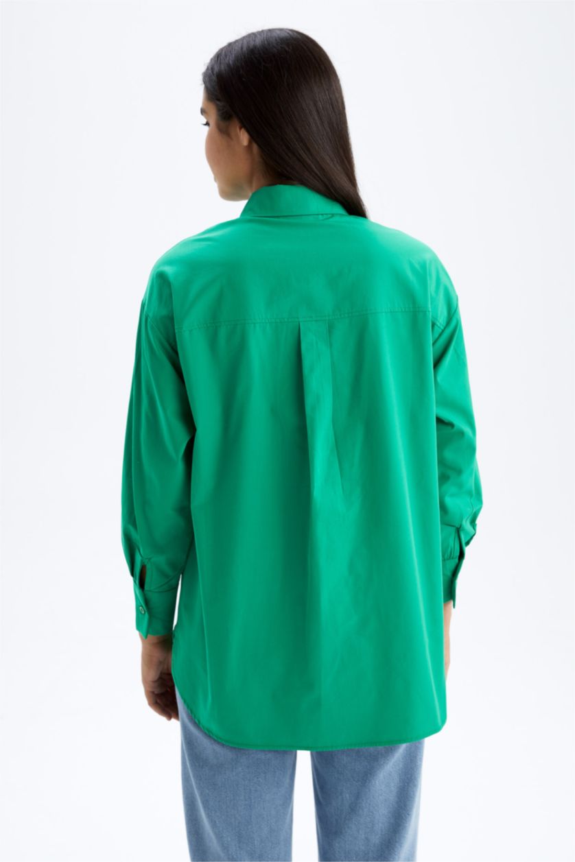 FEMME Vert Tunique À Manches Longues Popeline Coupe décontractée Col De Chemise