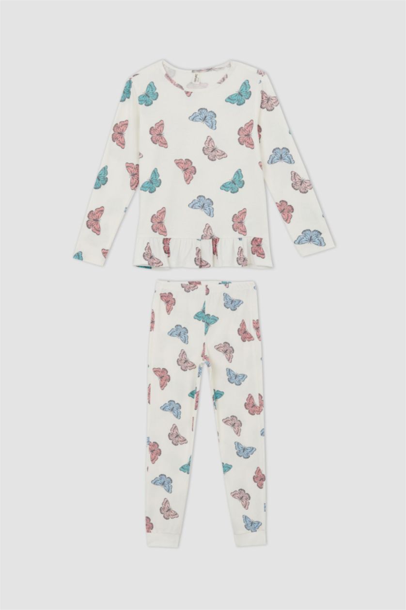 GIRLS & TEENS Sand Girls Regular Fit Long Sleeve Rib Pajamas Set