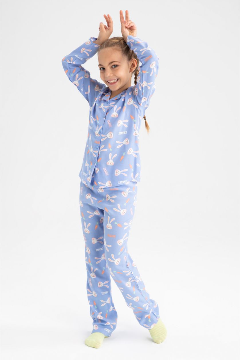 GIRLS & TEENS Light Blue 2 piece Regular Fit Knitted Pyjamas