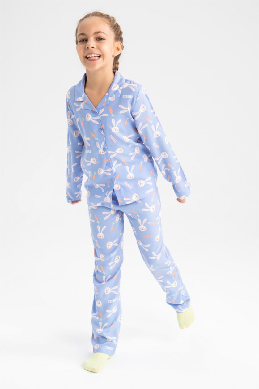 GIRLS & TEENS Light Blue 2 piece Regular Fit Knitted Pyjamas