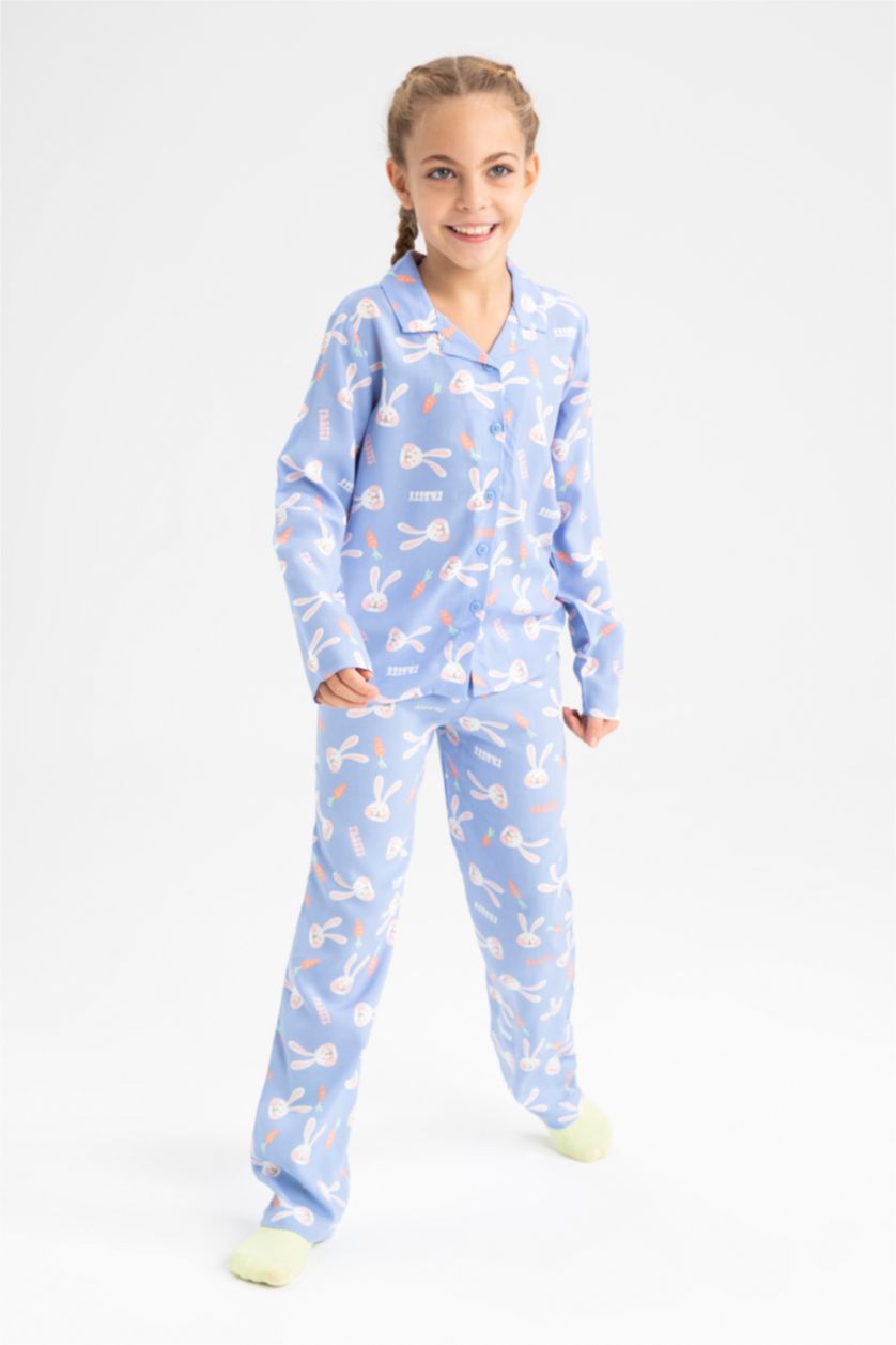 GIRLS & TEENS Light Blue 2 piece Regular Fit Knitted Pyjamas