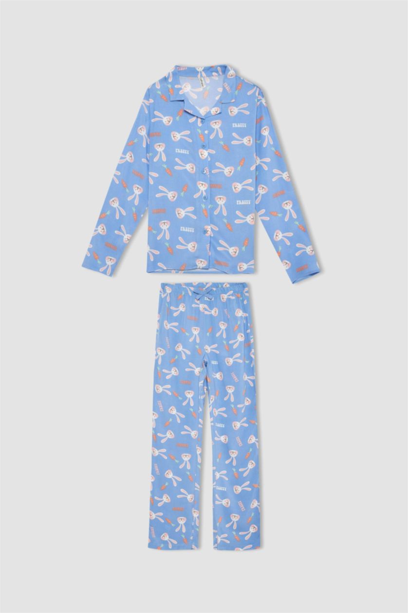 GIRLS & TEENS Light Blue 2 piece Regular Fit Knitted Pyjamas