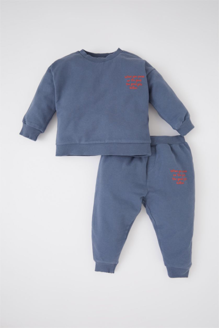 BÉBÉ GARÇON Indigo Ensemble En Tricot Tissu Sweat Fin Col Ras Du Cou Slogan Manche Longue 2 BéBé Garçon