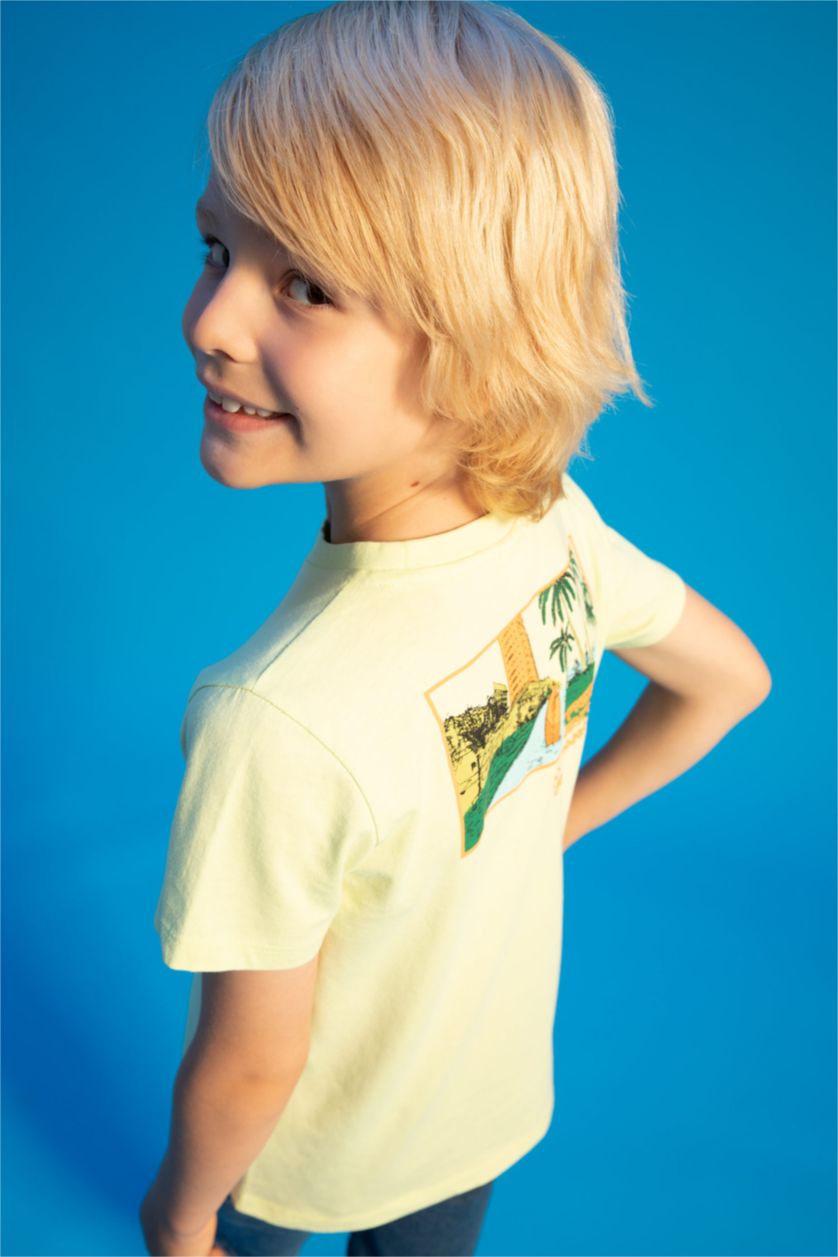 BOYS & TEENS Light Green Boy Regular Fit Crew Neck Short Sleeve Palm Print T-Shirt