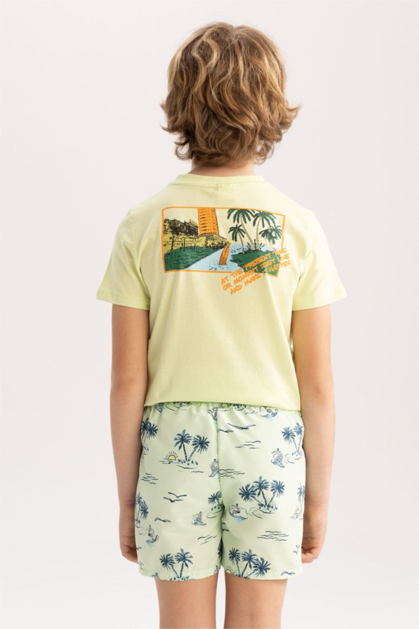 BOYS & TEENS Light Green Boy Regular Fit Crew Neck Short Sleeve Palm Print T-Shirt