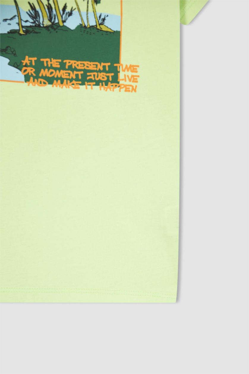 BOYS & TEENS Light Green Boy Regular Fit Crew Neck Short Sleeve Palm Print T-Shirt