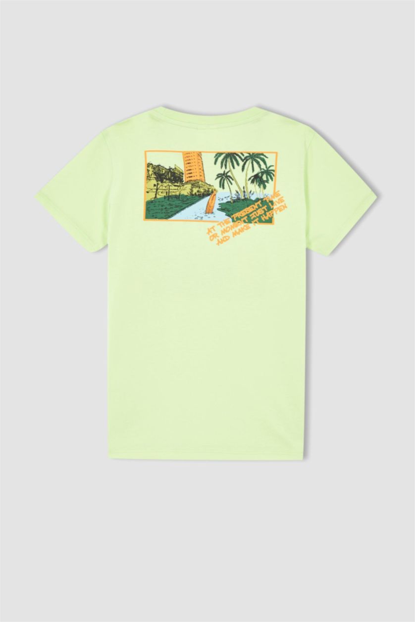 BOYS & TEENS Light Green Boy Regular Fit Crew Neck Short Sleeve Palm Print T-Shirt