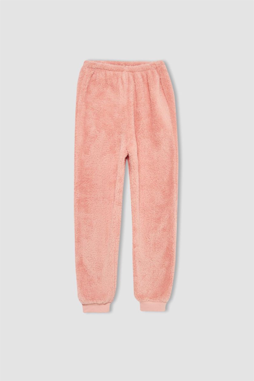 Kız Çocuk - Genç Kız Bej Kız Çocuk Baskılı Pelüş Pijama Takım