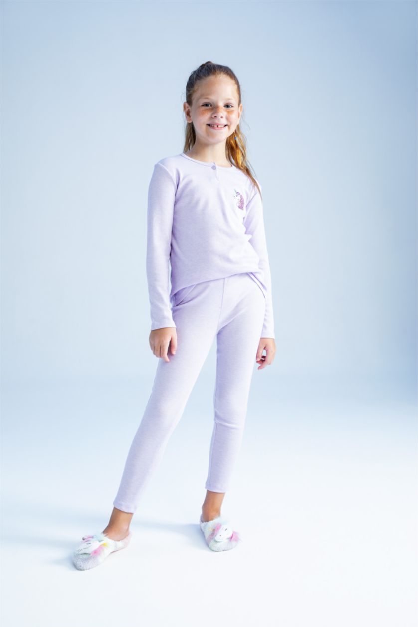 Kız Çocuk - Genç Kız Lila Kız Çocuk Unicorn Baskılı Pijama Takım