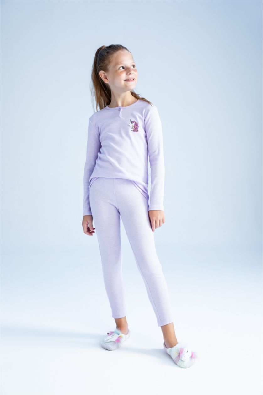 Kız Çocuk - Genç Kız Lila Kız Çocuk Unicorn Baskılı Pijama Takım