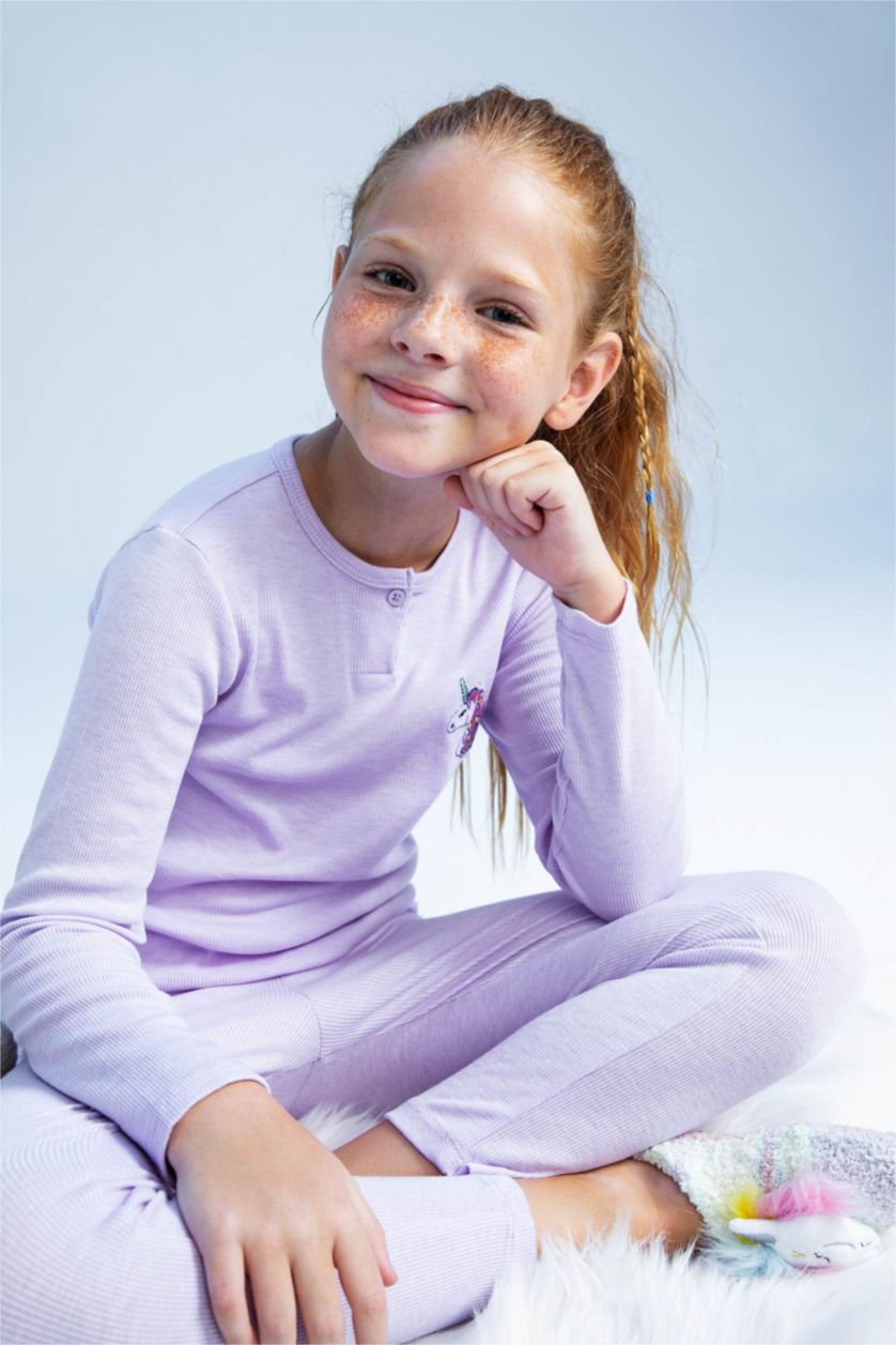 Kız Çocuk - Genç Kız Lila Kız Çocuk Unicorn Baskılı Pijama Takım