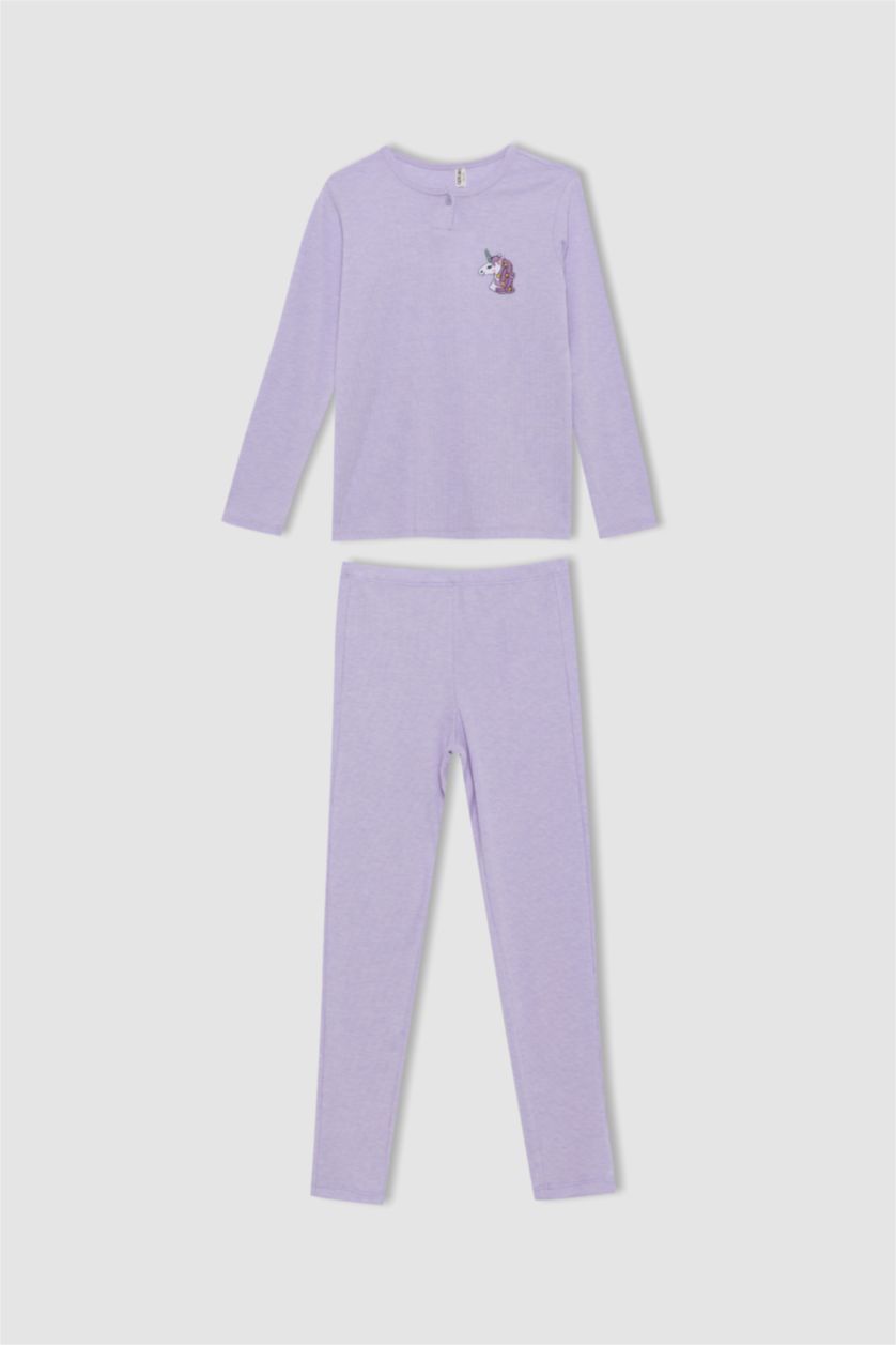 Kız Çocuk - Genç Kız Lila Kız Çocuk Unicorn Baskılı Pijama Takım