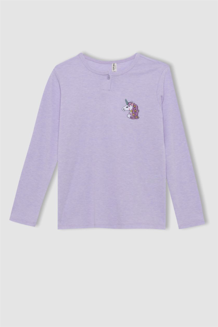 Kız Çocuk - Genç Kız Lila Kız Çocuk Unicorn Baskılı Pijama Takım