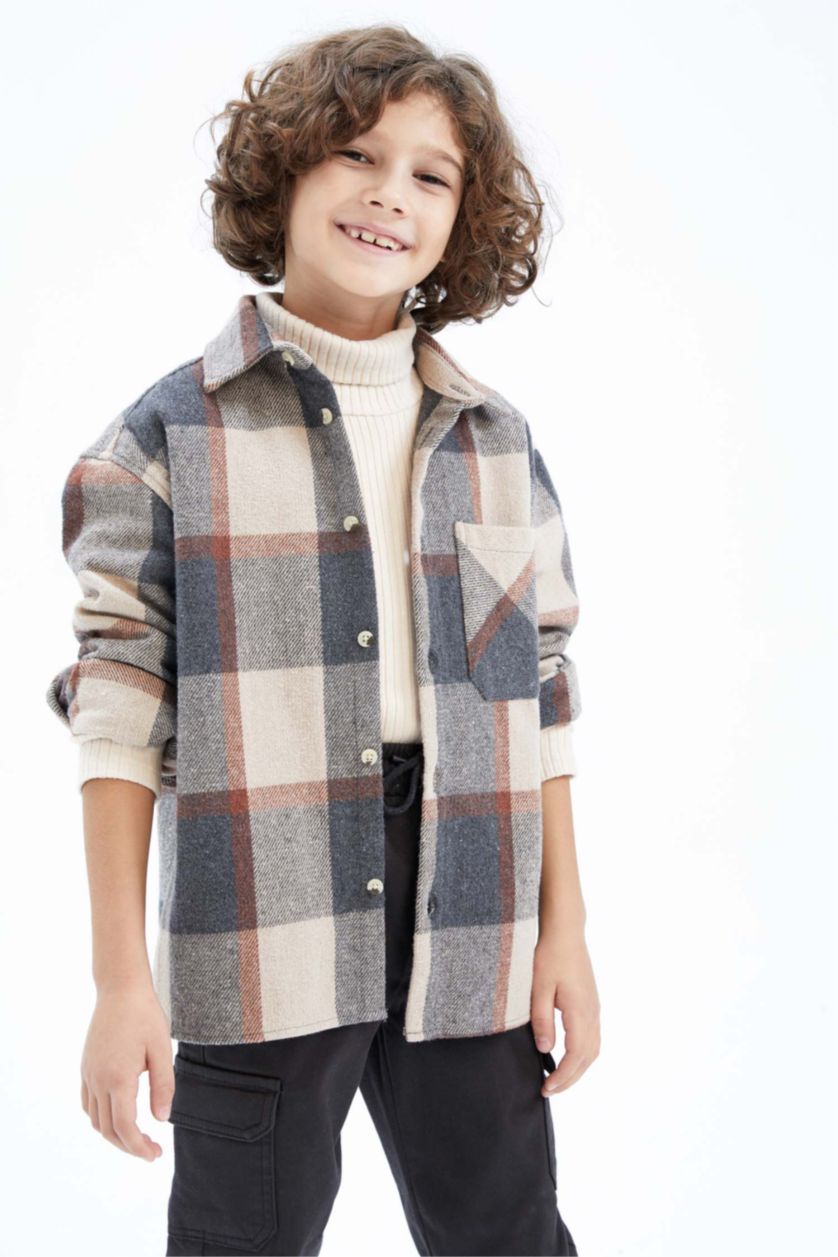 GARÇONS Beige Chemises à manches longues Flanelle Col Polo Garçon