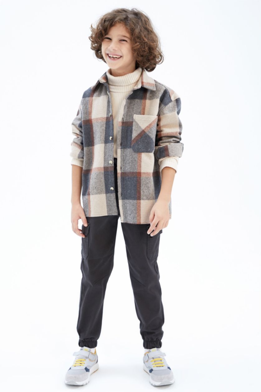 GARÇONS Beige Chemises à manches longues Flanelle Col Polo Garçon