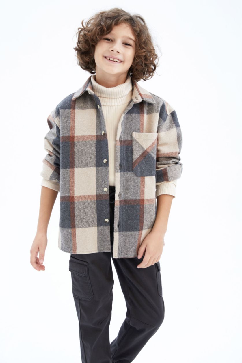 GARÇONS Beige Chemises à manches longues Flanelle Col Polo Garçon