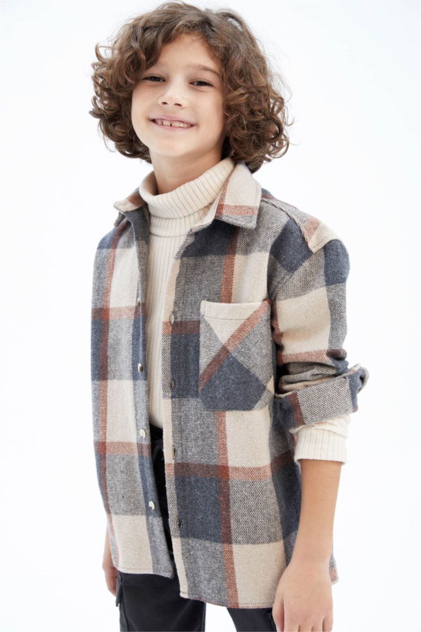 GARÇONS Beige Chemises à manches longues Flanelle Col Polo Garçon