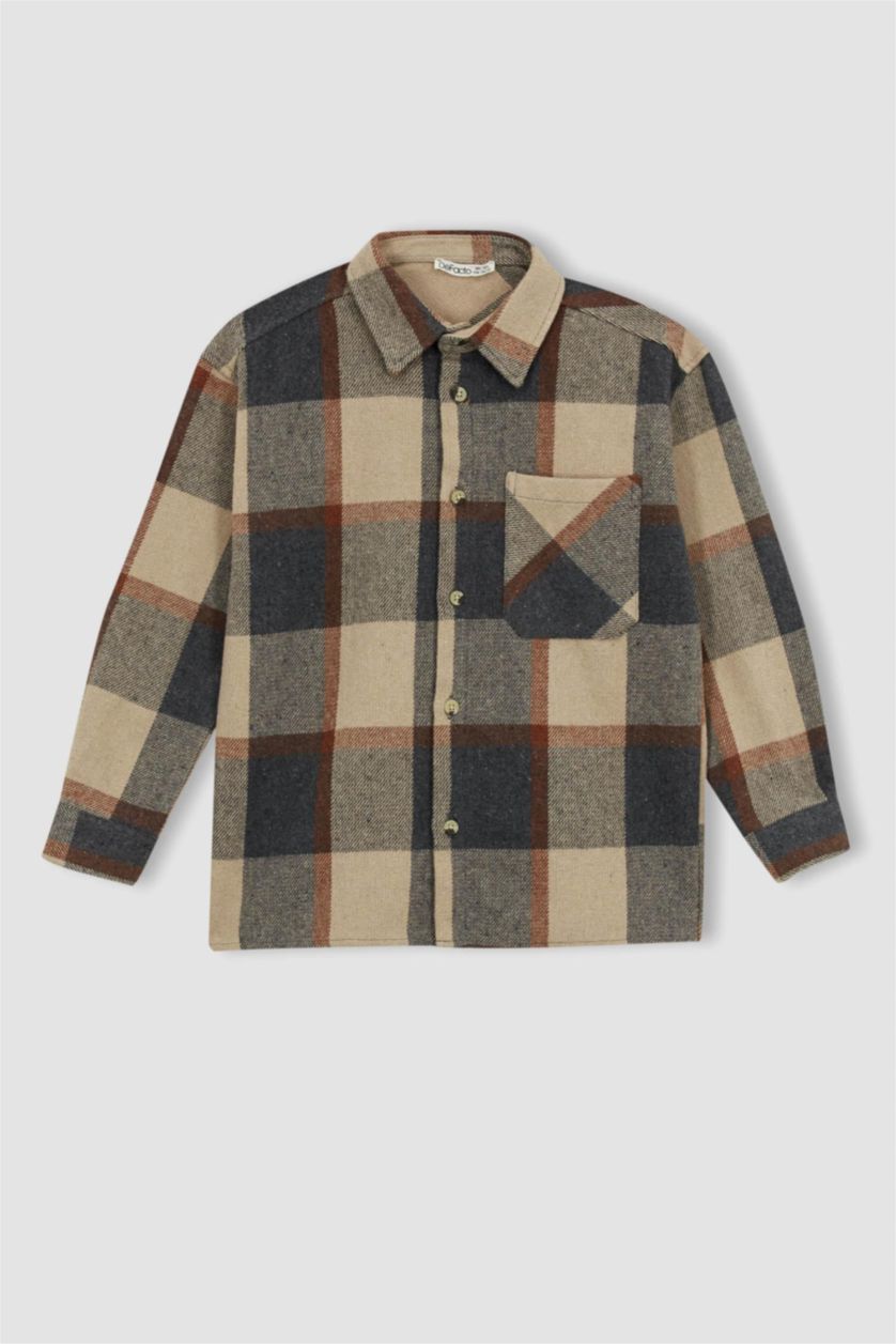 GARÇONS Beige Chemises à manches longues Flanelle Col Polo Garçon