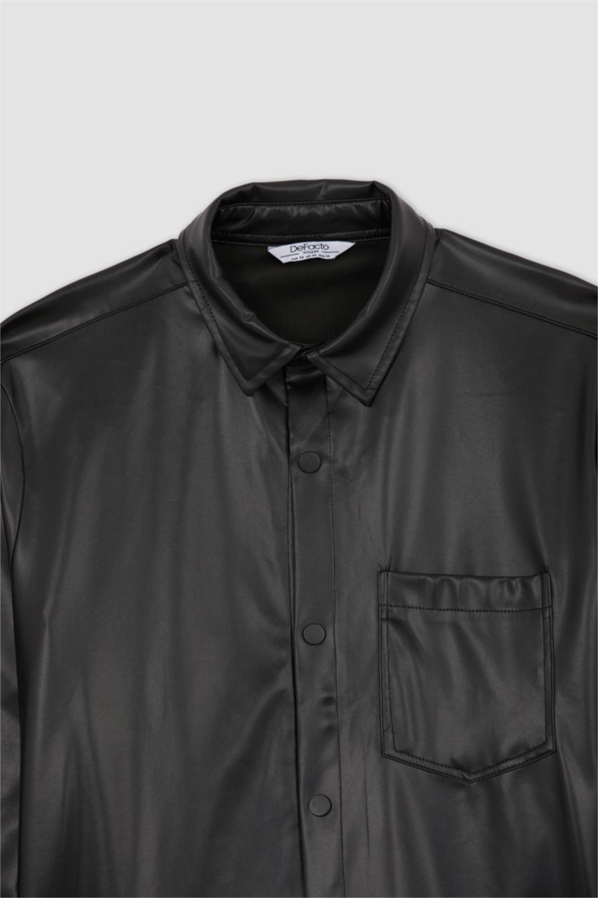 HOMME Noir Coupe Régulière PU Chemises à manches longues