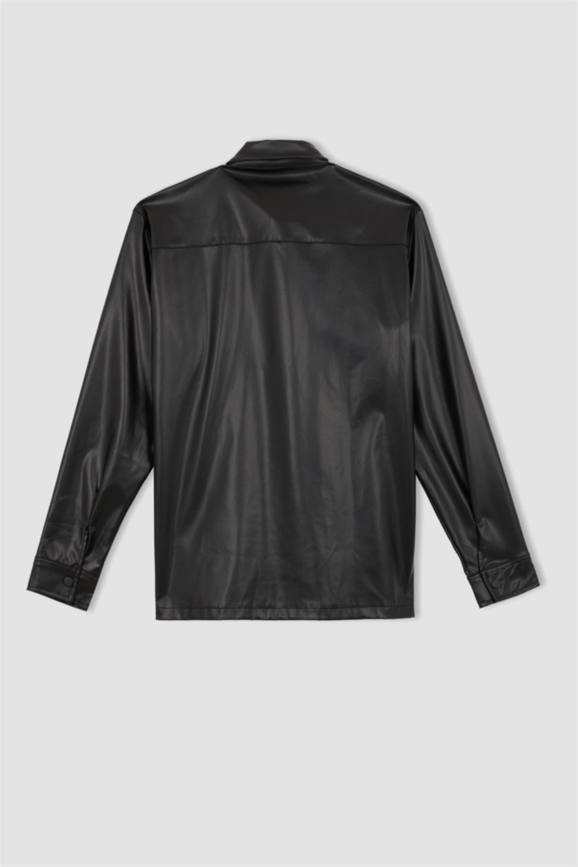 HOMME Noir Coupe Régulière PU Chemises à manches longues